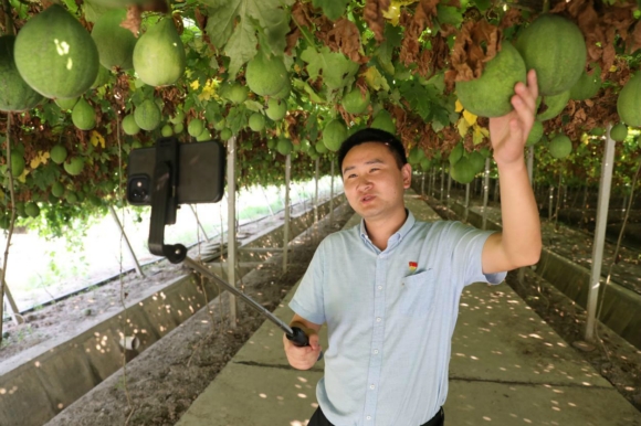 西來鎮(zhèn)見龍村黨總支書記張鑫偉拍攝Vlog。馬煉攝