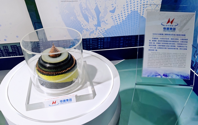 亨通集團(tuán)制造的世界首根18.15公里整根無(wú)接頭500kV超高壓海纜亮相第五屆中國(guó)國(guó)際進(jìn)口博會(huì)。亨通集團(tuán)供圖