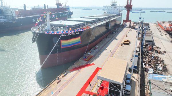 圖為全球最大型木屑船“菩提樹”（CL BANYAN）輪。揚州海事局供圖