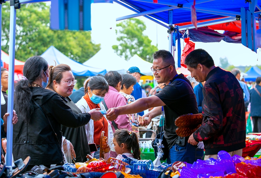 市民游客選購農(nóng)副產(chǎn)品。紀星名攝