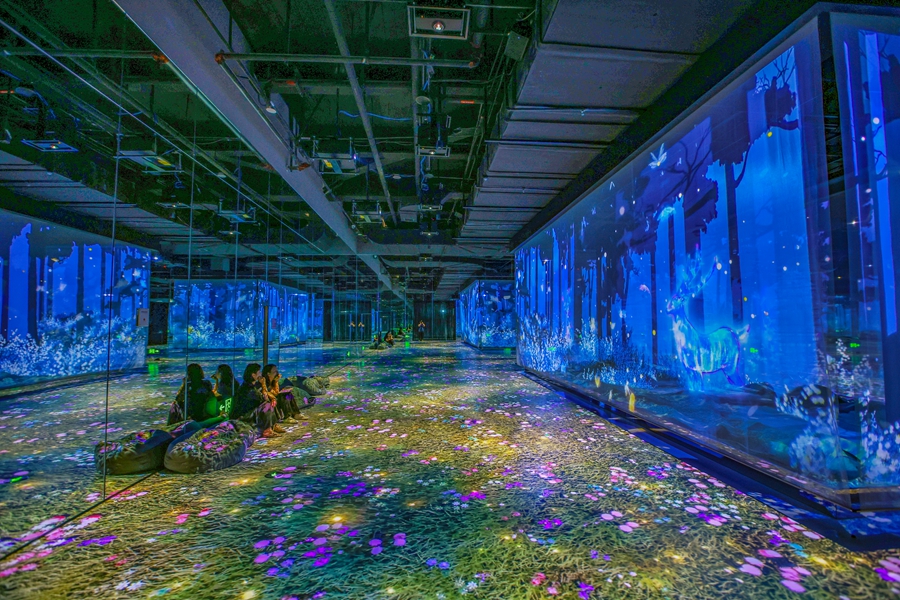 游客打卡“詩詞里的長江地理”展廳。盛義攝