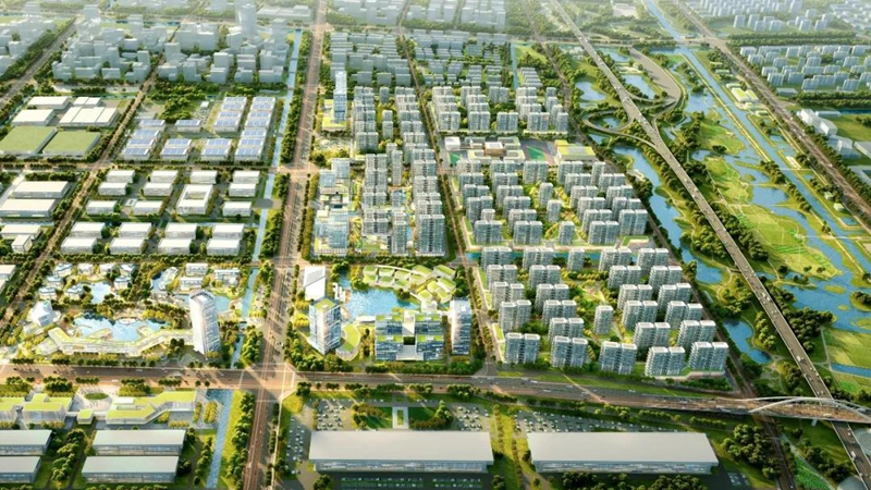 鹽城高新區(qū)智創(chuàng)園“雙碳”先導(dǎo)區(qū)鳥瞰。鹽城市住建局供圖