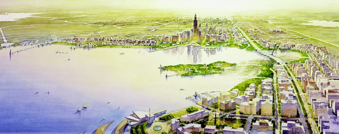 1994年蘇州工業(yè)園區(qū)手繪規(guī)劃圖。  蘇州工業(yè)園區(qū)宣傳部供圖