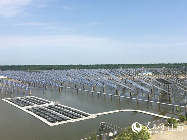 江蘇沿海地區(qū)“漁光互補(bǔ)”光伏電站。人民網(wǎng) 俞楊攝