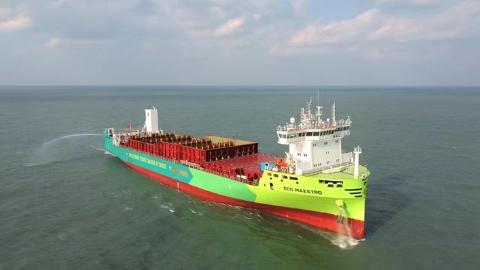 揚(yáng)州廣陵港區(qū)一交付新造船試航。揚(yáng)州海事局供圖