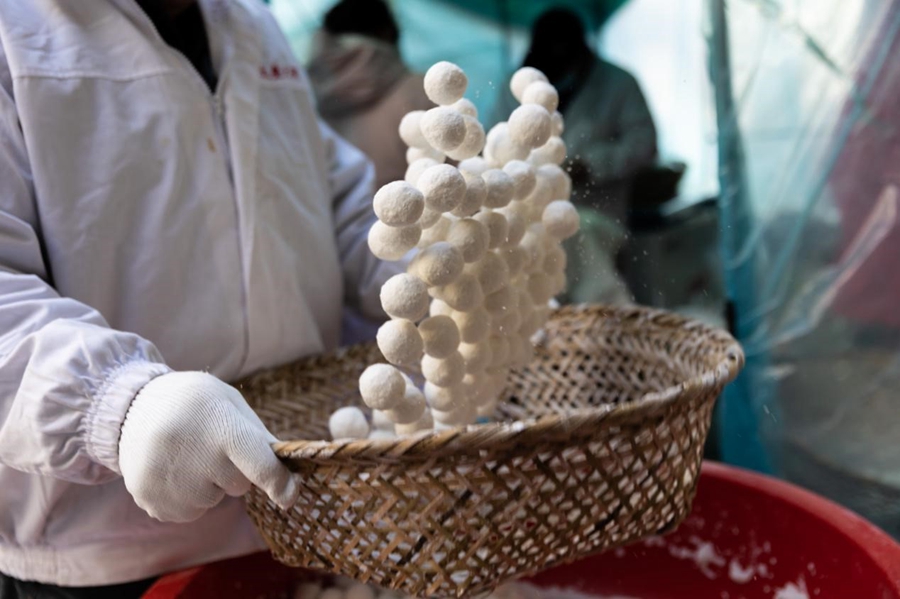 制作“疊元宵”。張夢(mèng)攝