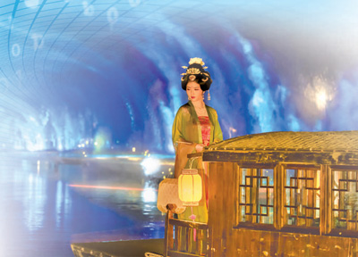 拈花灣沉浸式夜游現(xiàn)場(chǎng)。  　　賀遵冬攝（人民視覺(jué)）