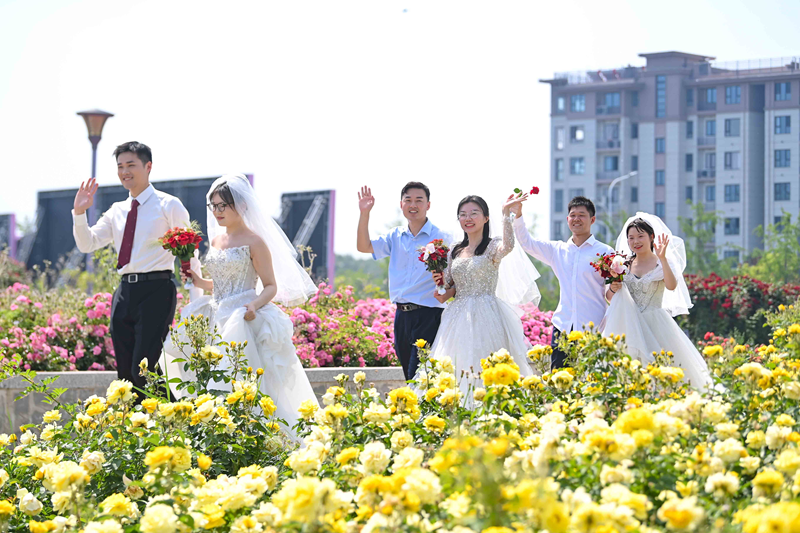 新人攜手入場(chǎng)。胡威攝