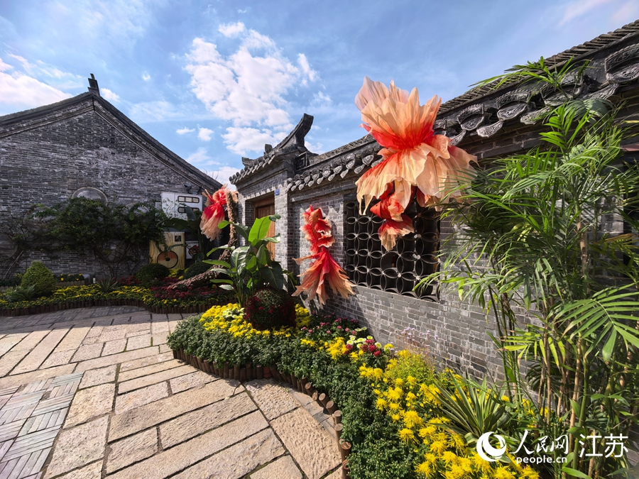 唐閘古鎮(zhèn)花卉市集一景。人民網(wǎng)記者 王繼亮攝