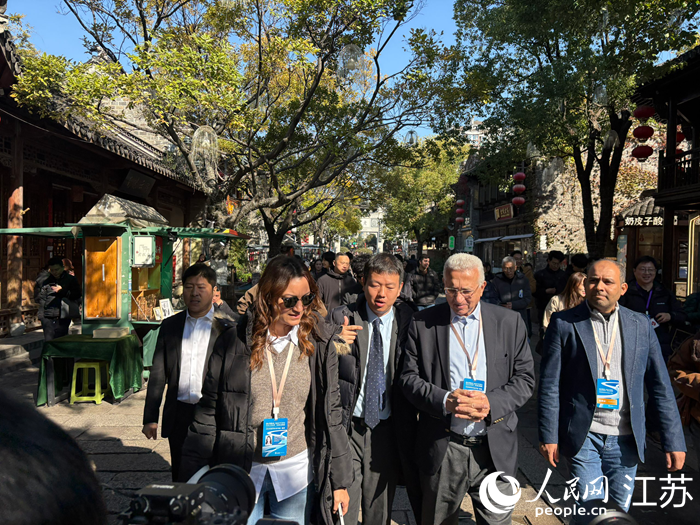 活動(dòng)嘉賓走進(jìn)南京老門(mén)東歷史街區(qū)。人民網(wǎng) 劉益佳攝