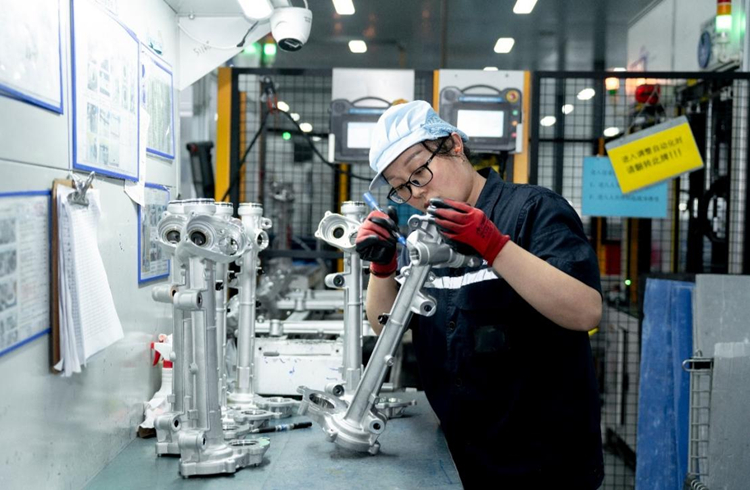 江蘇紐泰格科技集團有限公司，女工正在檢測產(chǎn)品?；窗彩形W(wǎng)信辦供圖