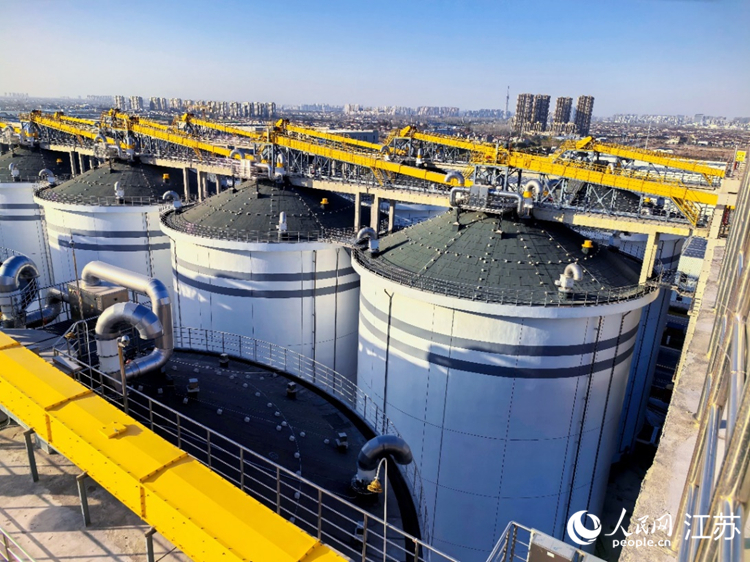 俯瞰淮安蘇北儲備糧有限公司的淺圓筒倉。人民網(wǎng) 崔小倩攝