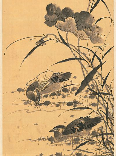 南京博物院藏李因《荷花鴛鴦圖》（局部）。南京博物院供圖