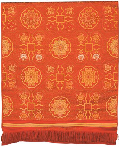 清代紅地如意牡丹紋天華錦。