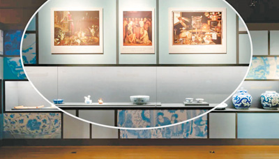 明代青花瓷與西方油畫中類似器物對照。