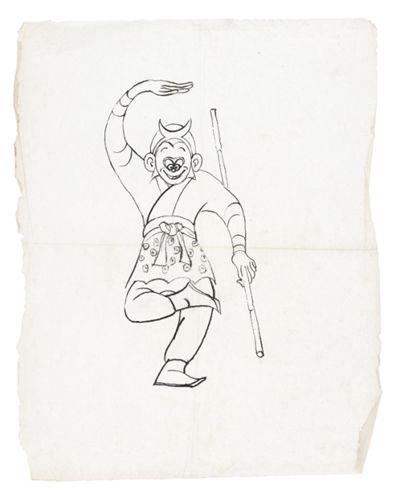 《大鬧天宮》孫悟空造型手繪拷貝稿（鋼筆素描）。張光宇繪&nbsp;主辦方供圖